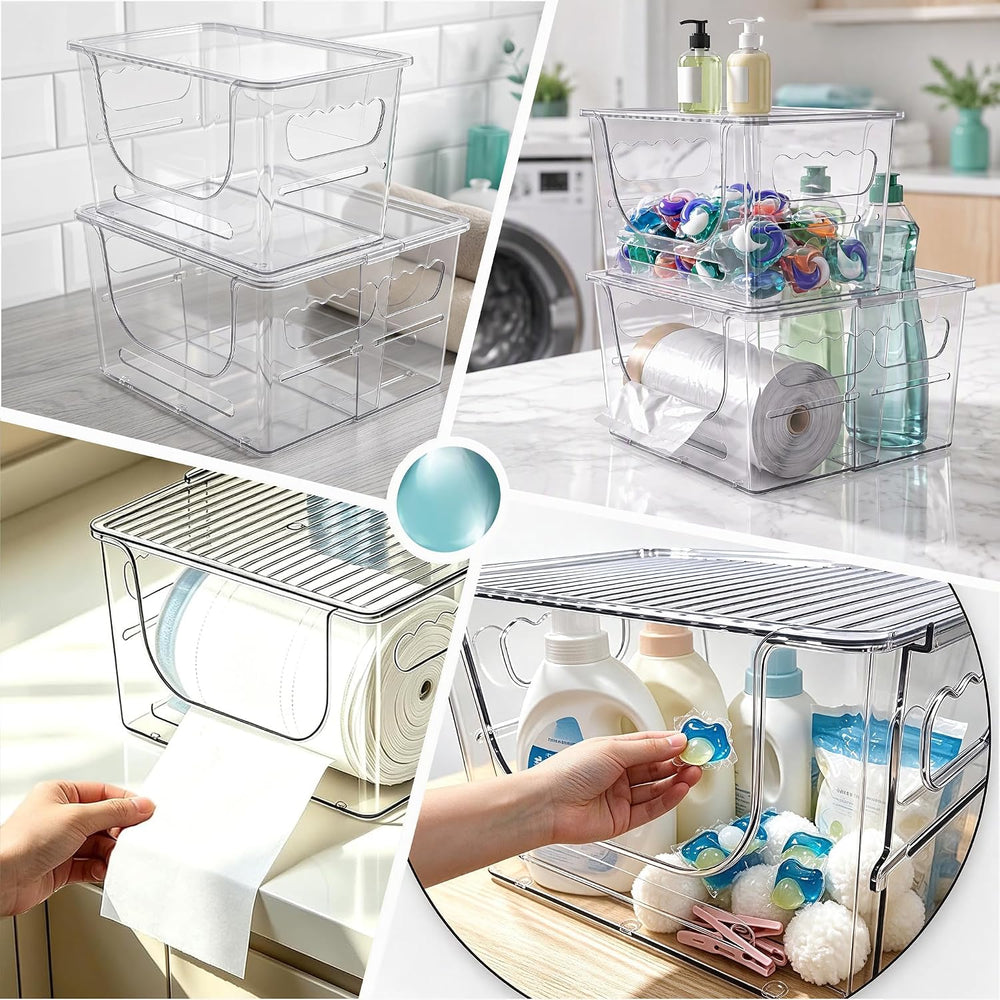 Clear Trash Bag Holder, BLULEE Stackable Garbage Bag Dispenser,2 Pack