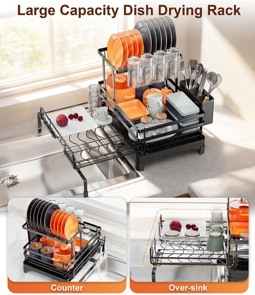Hanyi 2-Tier Expandable Dish Drying Rack for Counter and Over Sink
