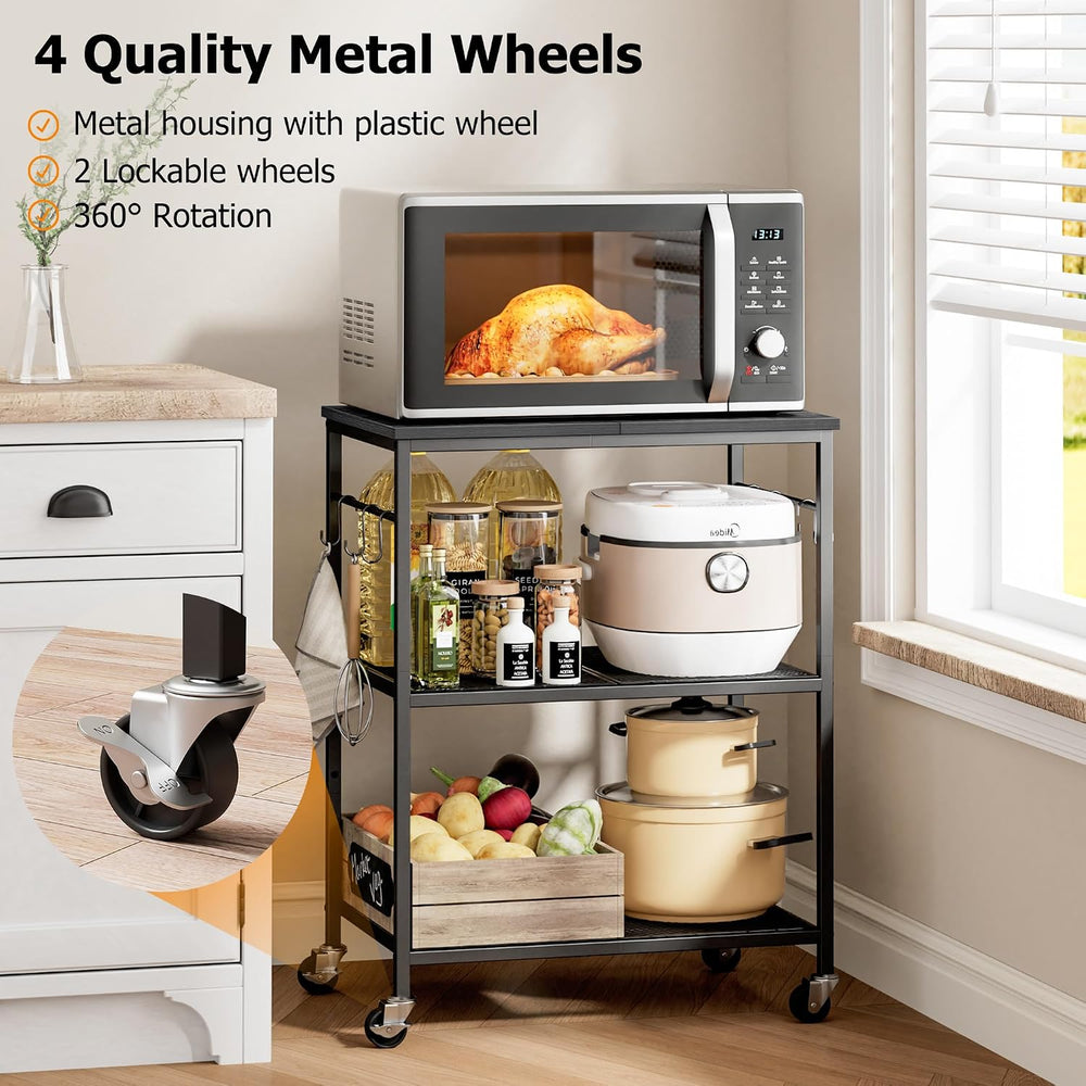 3-Tier Rolling Kitchen Microwave Cart, Utility Cart