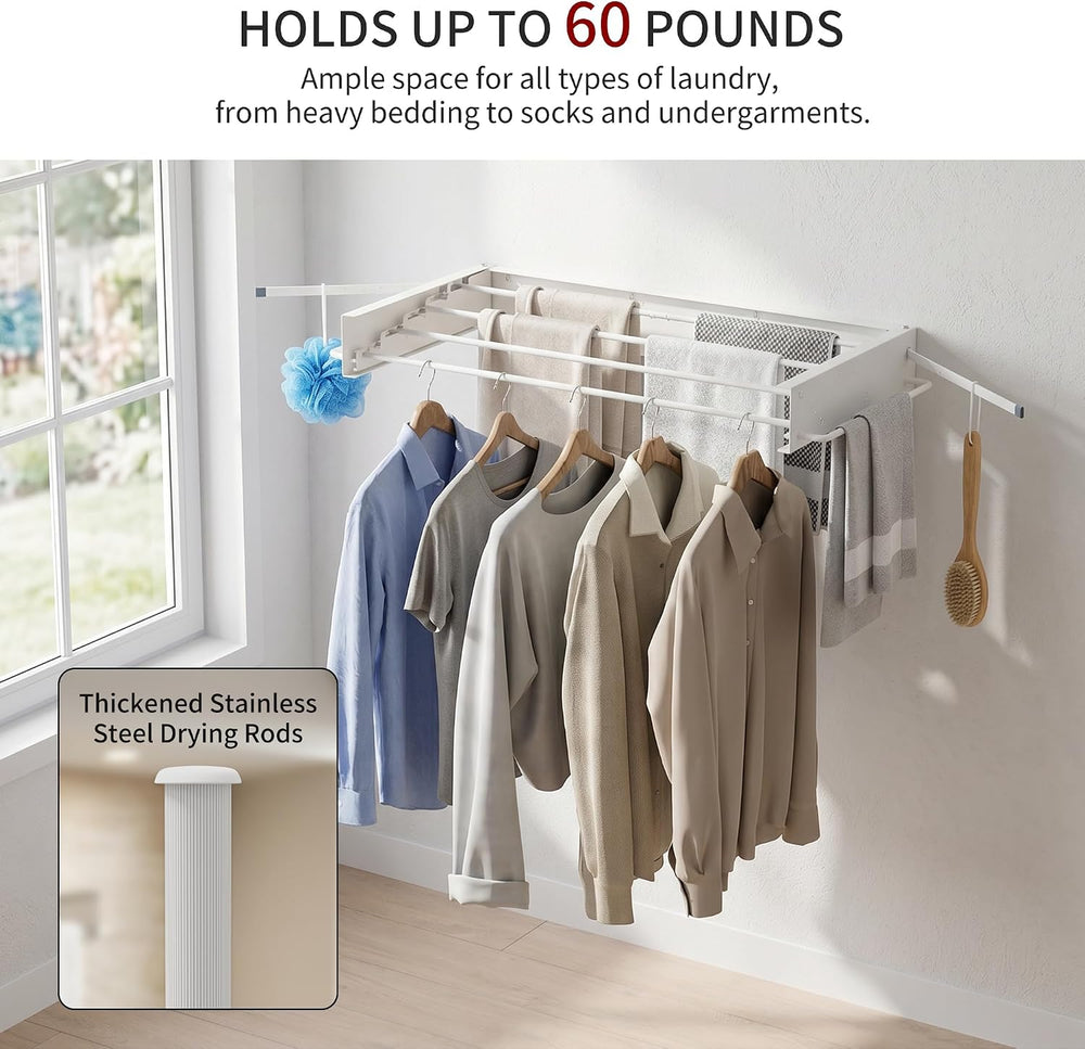 Wall Mounted Drying Rack, 31.5" Foldable Laundry Drying Rack, 60lbs Capa...