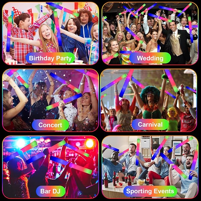 EXCECAR 45PCS Foam Glow Sticks, LED Light Up Foam Sticks with 3 Modes Flashin...