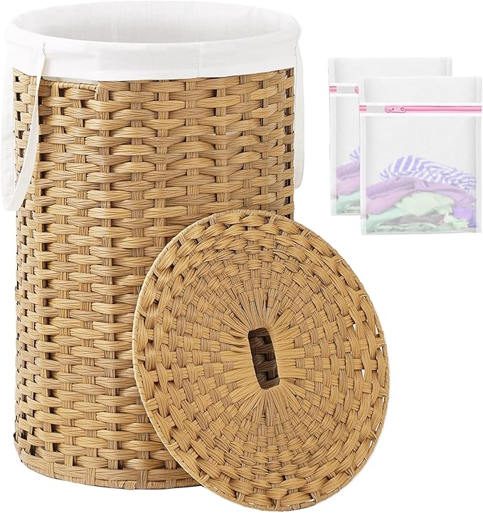 Large Laundry Hamper Laundry Basket Round 34.3 Gal Handwoven Wicker Laundry