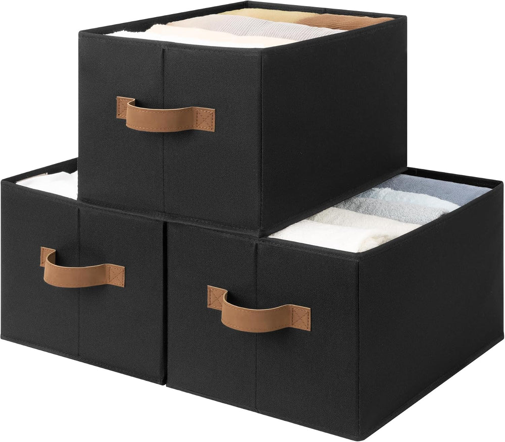 StorageWorks Closet Storage Bins, Black, Large, 3-Pack