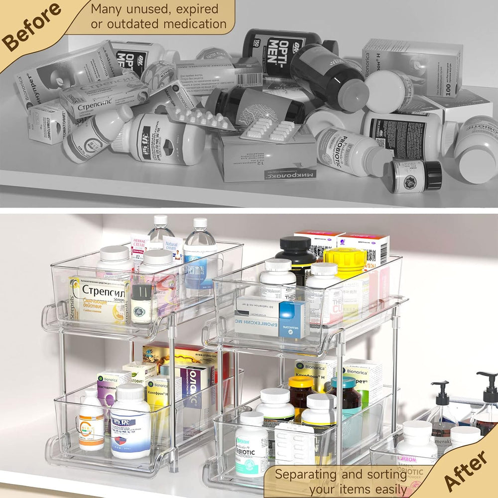 HIHEGD 2-Tier Bathroom Organizer with Dividers, Clear Under Sink and Pull-Out...