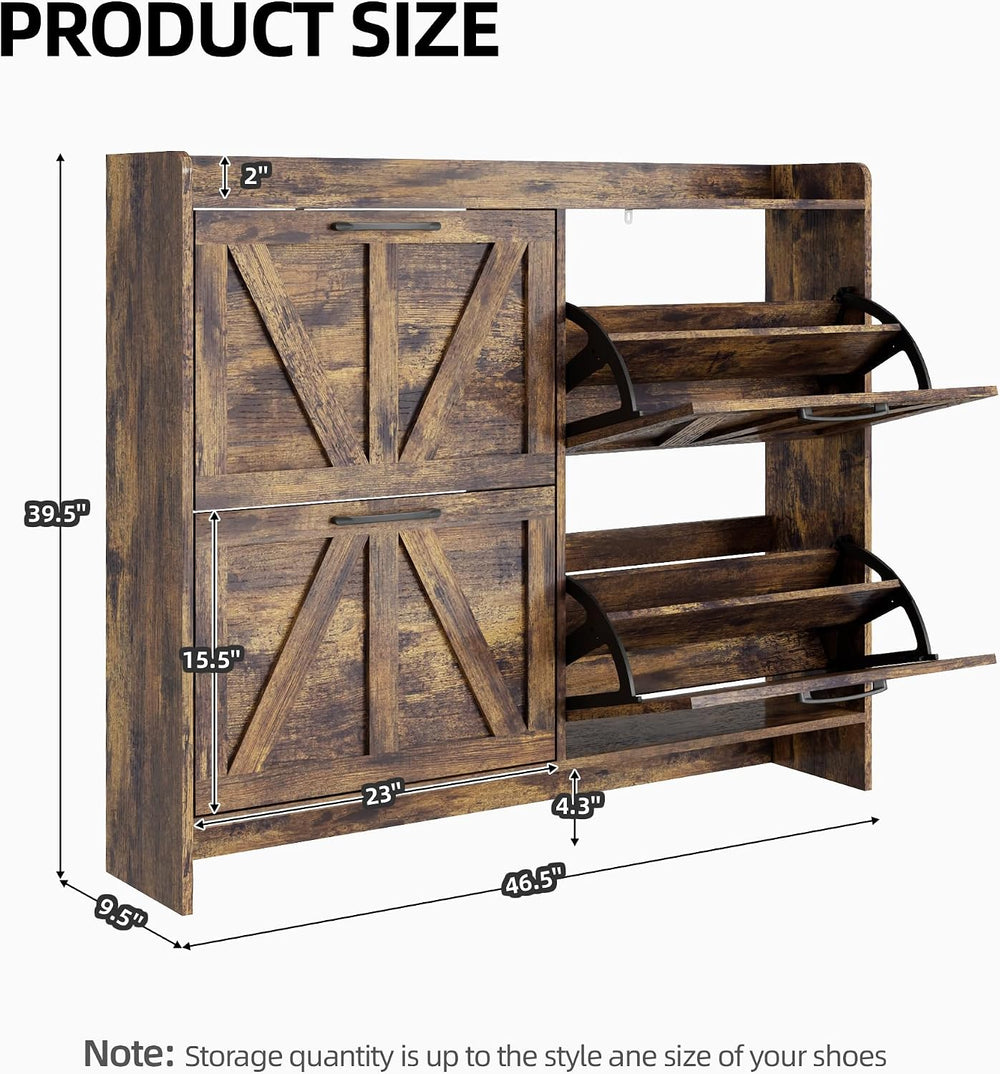 Shoe Storage Cabinet with 4 Flip Drawers, Freestanding Hidden Shoe Cabinet wi...