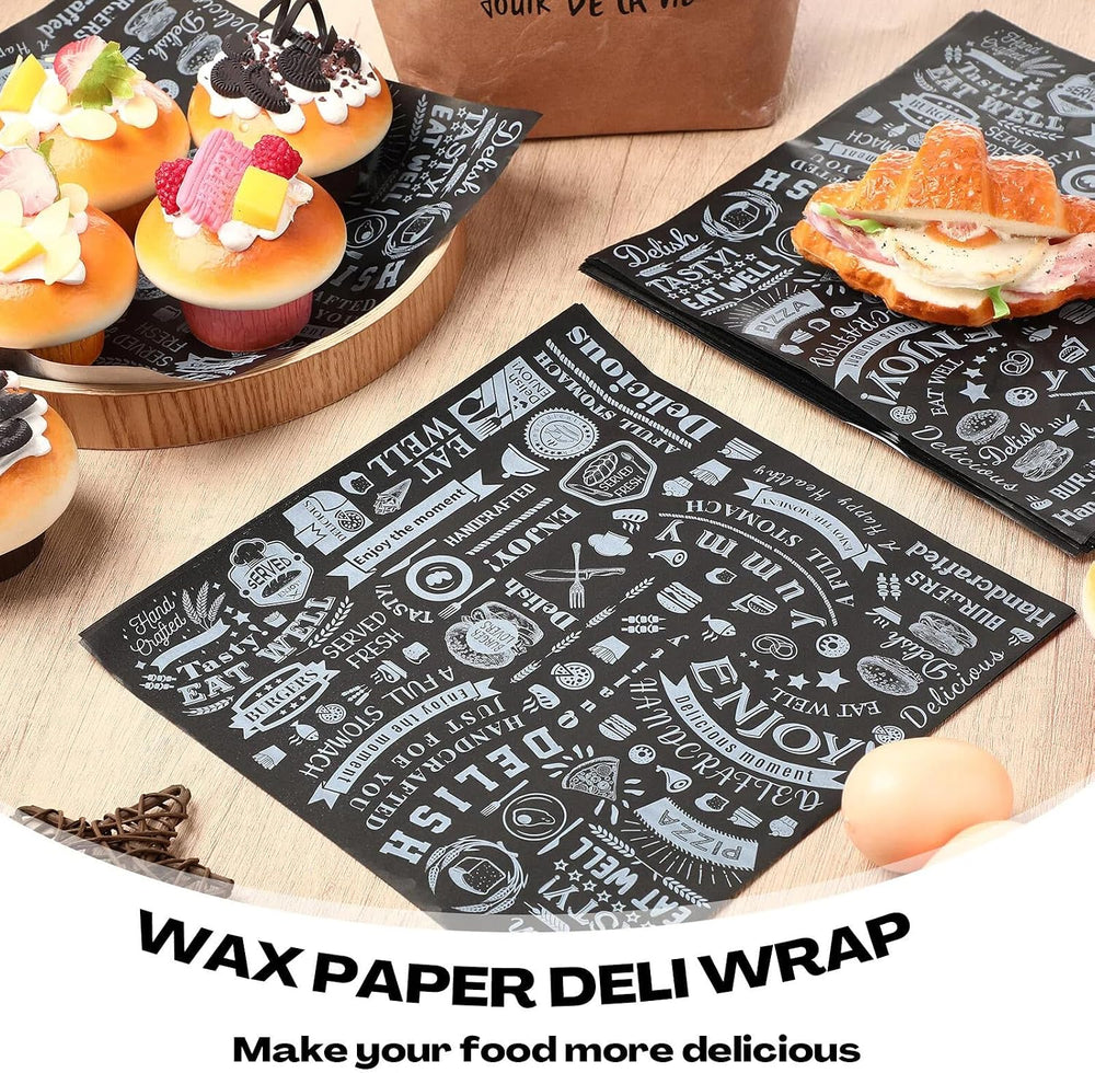 Outus 600 Pcs 10 x 10 Inch Deli Wax Paper Sheets, Black