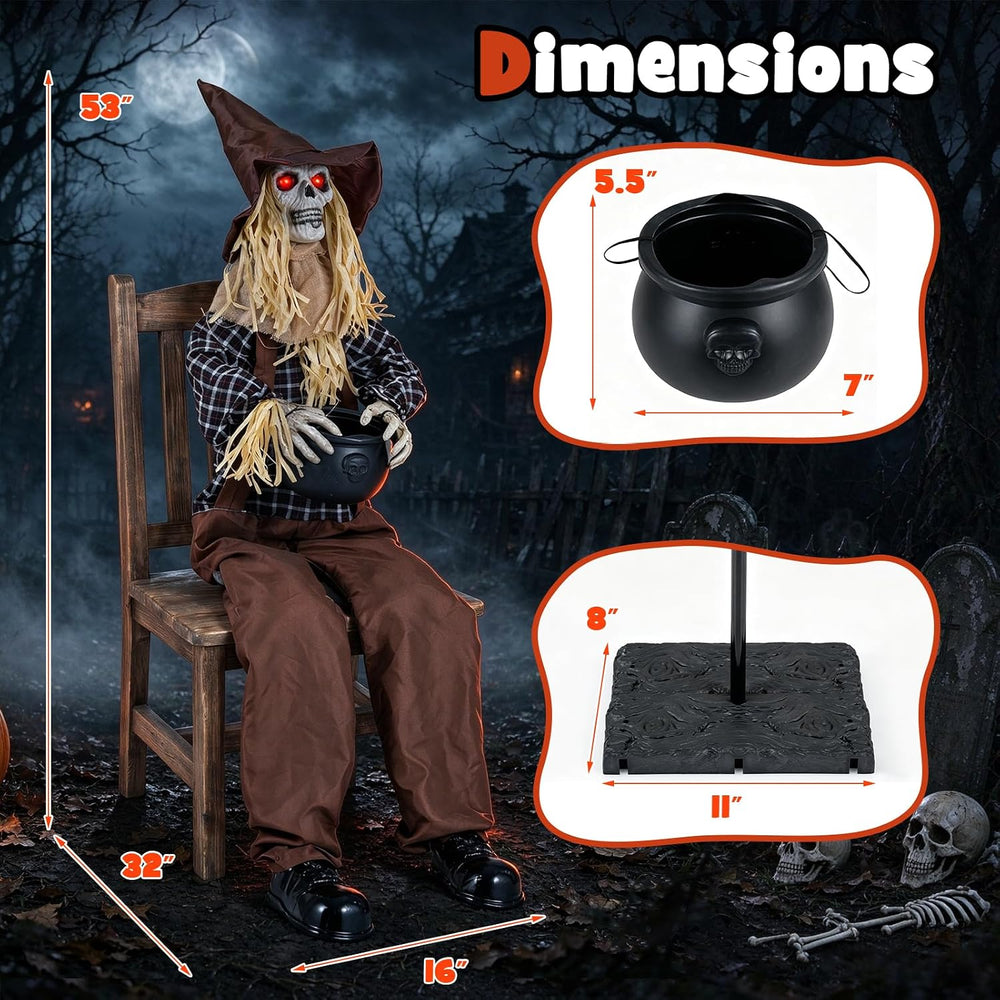 Tangkula 4.4 FT Animated Halloween Sitting Scary Scarecrow Decoration