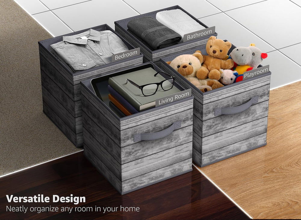 Sorbus 11 x 11 Storage Cubes, Foldable Fabric Bins (4 Pack, Rustic Gray)