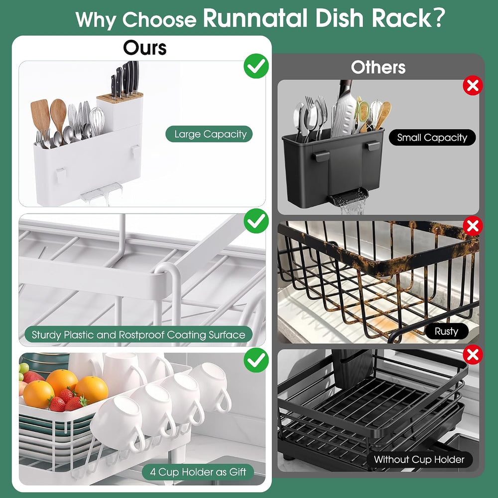 Runnatal 2-Tier Dish Drying Rack with Drainboard for Kitchen Counter