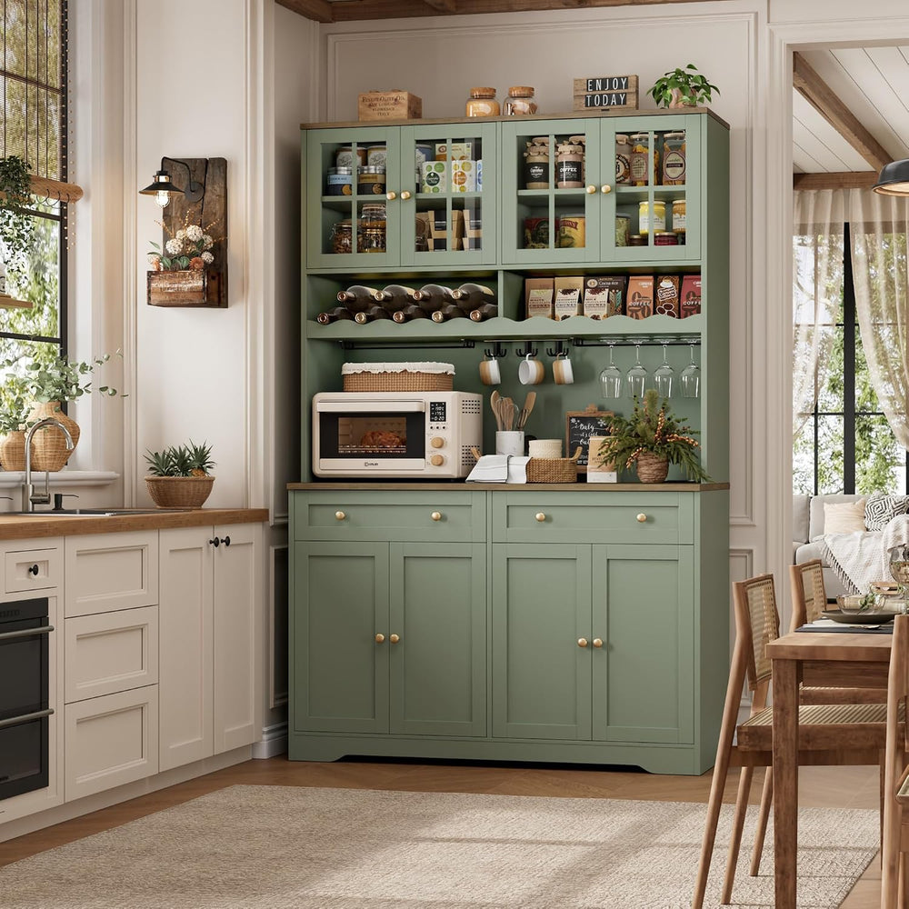 HOSTACK 75"H Kitchen Pantry Storage Cabinet, Kitchen Hutch Cabinet, Green