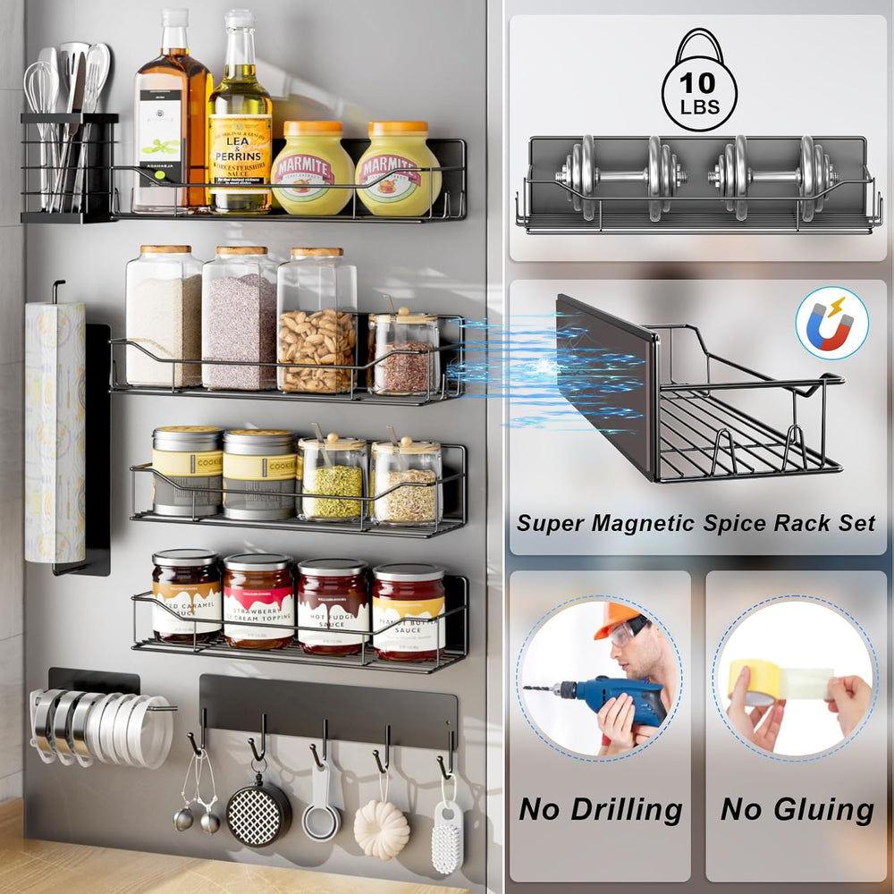 Magnetic Spice Rack for Refrigerator,8 Pack Magnetic Fridge Shelf, Moveable S...