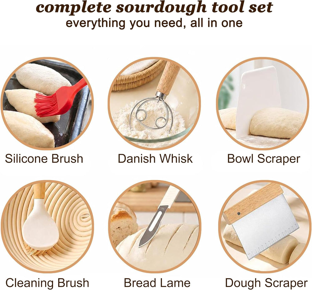 Sourdough Bread Proofing Basket Kit, 9" Round and 10" Oval Banneton...
