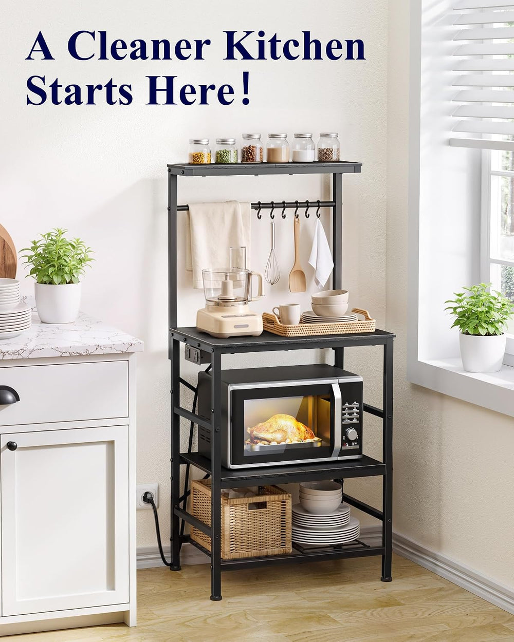 Kitsure Coffee Bar, 4-Tier Baker's Rack, 21.7" x 49.2", Black