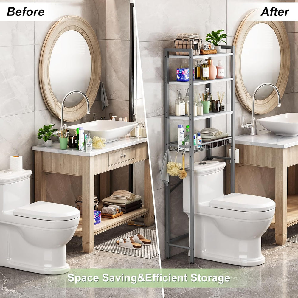 Over-The-Toilet Storage Rack, 4-Tier Bathroom Organizer Shelf Over Toilet wit...