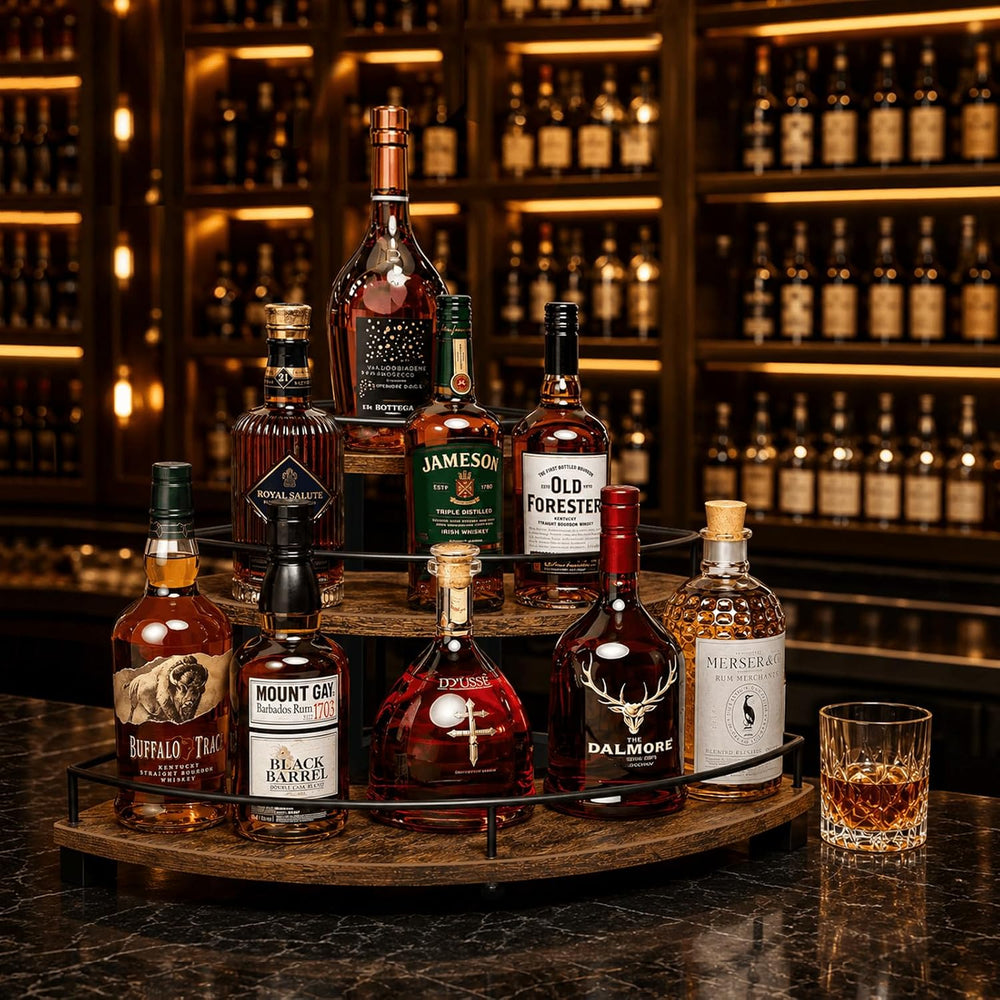 Homode Corner Liquor Bottle Display Shelf, Coffee Syrup Rack Organizer