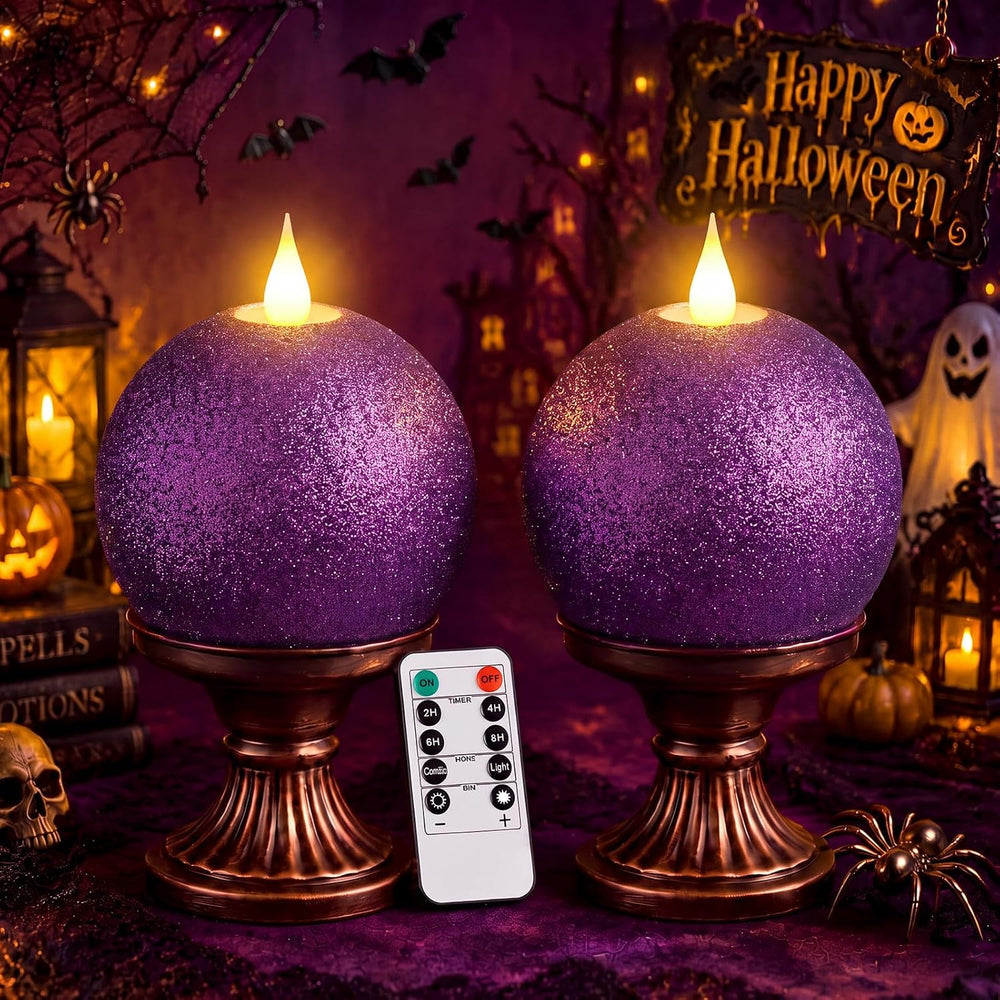 Retisee 2 Pcs Halloween Flameless Candles Real Wax Round with Remote Timer