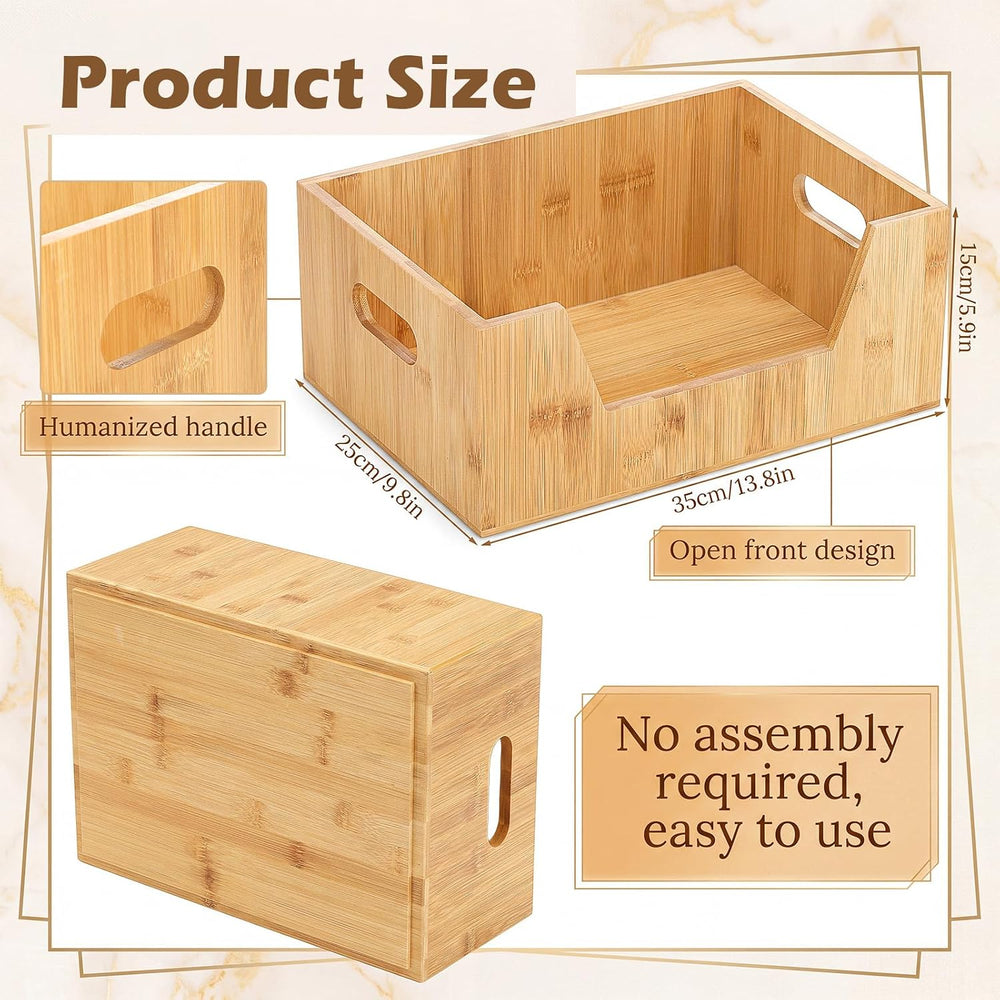 4 Pcs Stackable Bamboo Pantry Storage Bins for Kitchen Storage