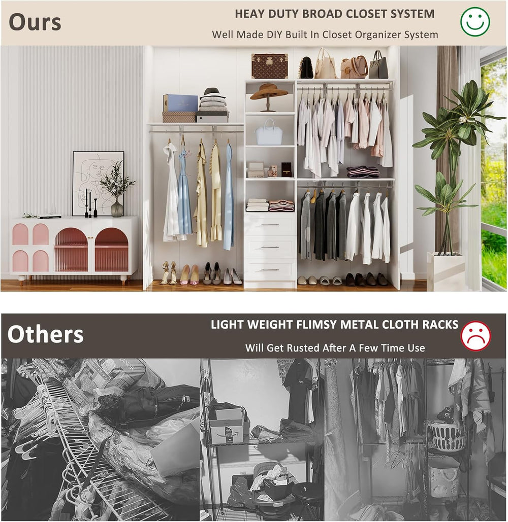 Closet System with Drawers, 5-8FT Closet Organizer Systems with Expandable Ha...