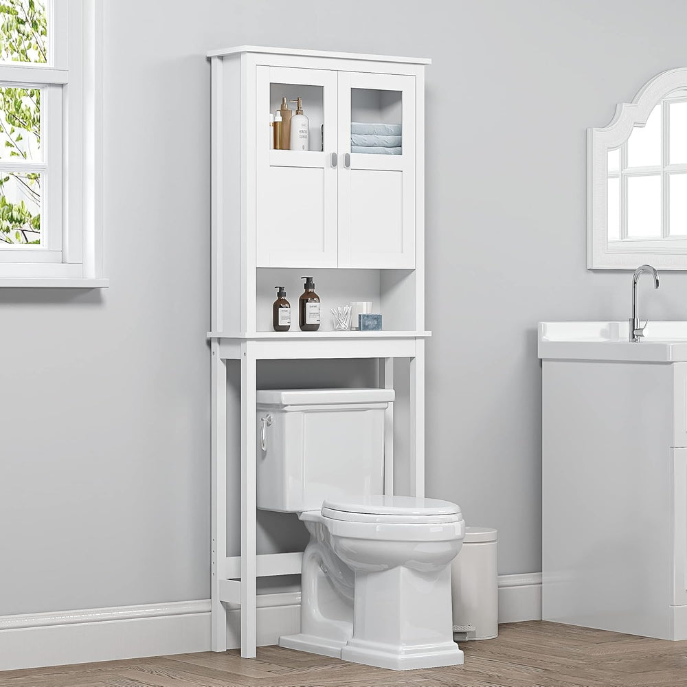 Spirich Bathroom Over the Toilet Storage Cabinet with Glass Doors, White