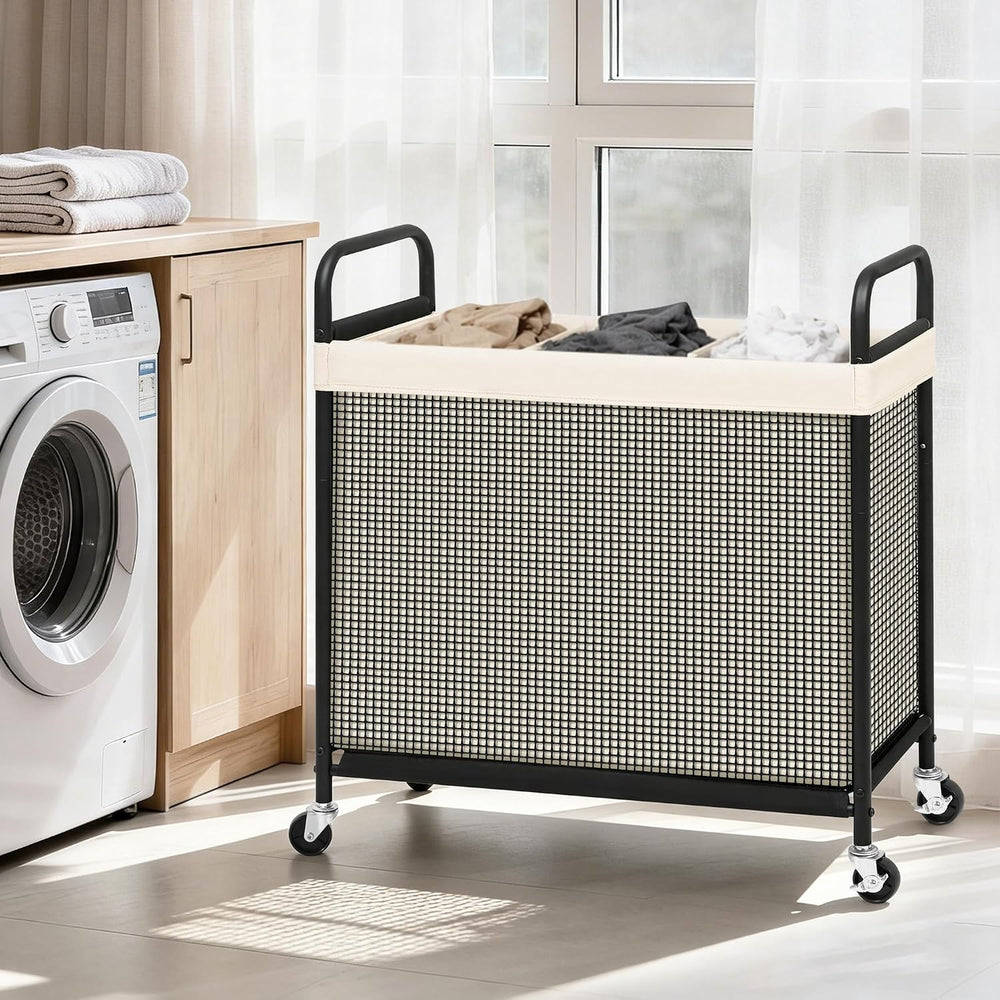 STORAGE MANIAC Rolling Laundry Hamper with Wheels 3-Section Laundry Sorter Ro...