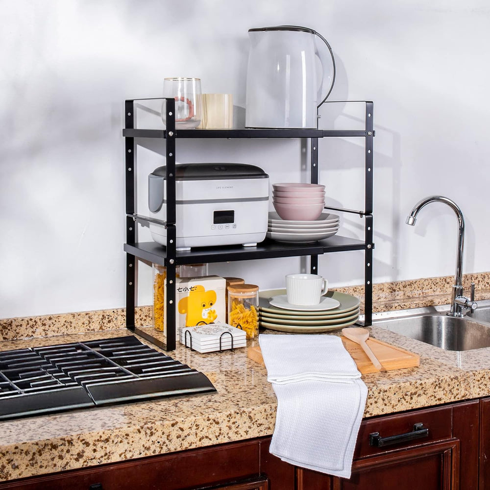 Expandable Cabinet Shelf Organizer Rack, Stackable Kitchen Countertop Organiz...