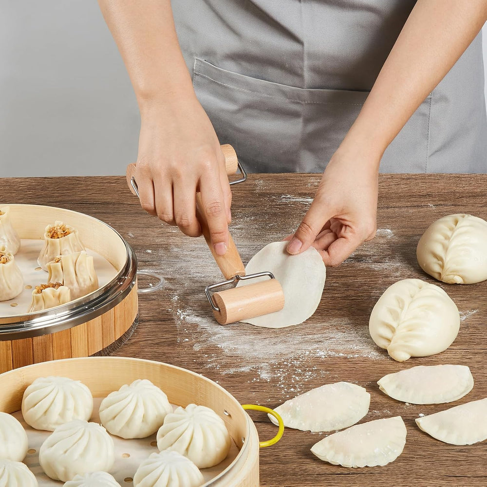 MacaRio 10 Inch Bamboo Steamer Basket Dumpling Make Set with Ring Adapter