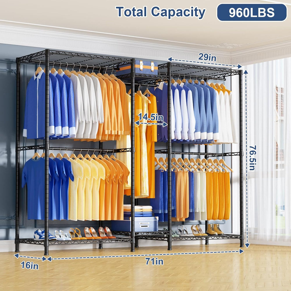 Ulif E12 Pro Clothes Rack,Heavy Duty Freestanding Garment Rack with Shelves,M...