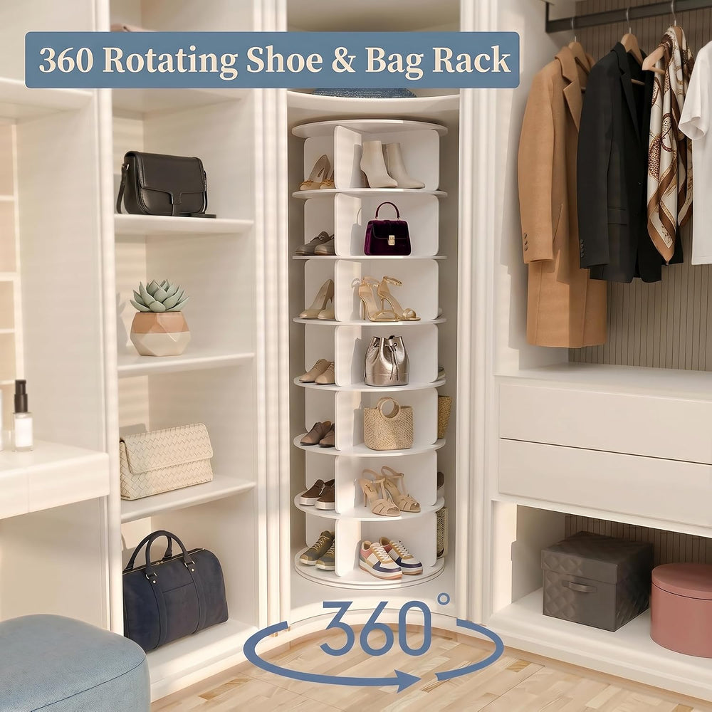Cushore 7 Tier Rotating Shoe Rack Tower, 360° Spinning Shoe Display Lazy Susa...