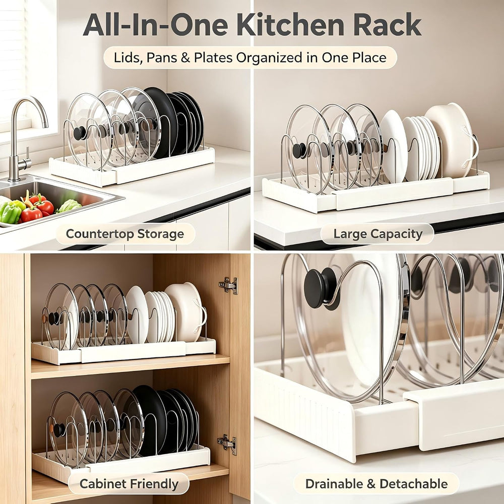 Expandable Pot Lid Organizer for Cabinet, Adjustable Cookware Organizer with ...
