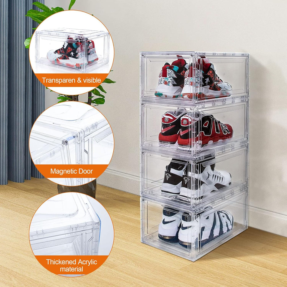 10 Pack Large Shoe Boxes Clear Stackable, Space Saving Acrylic Shoe Boxes Sho...