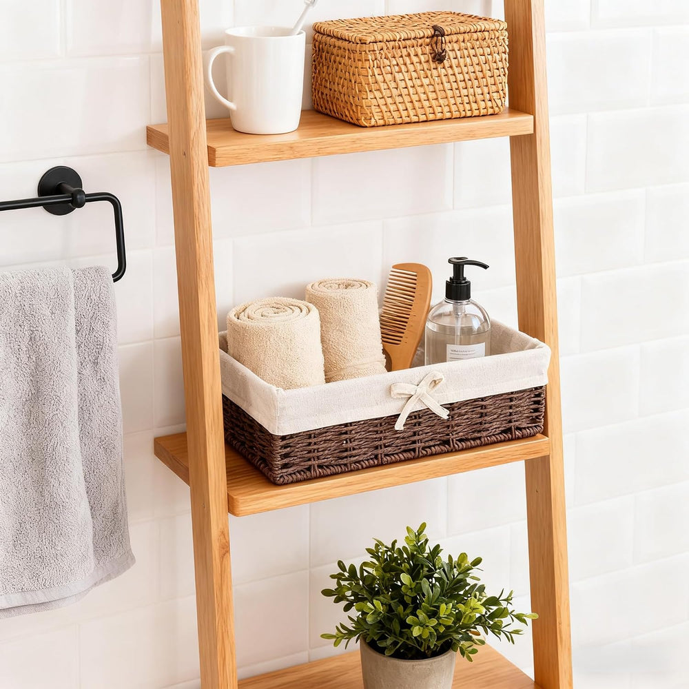 Lined Baskets for Shelves, Set of 4 Woven Paper Rope, Brown