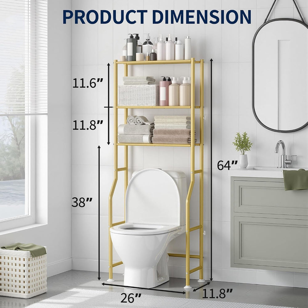 3-Tier Over Toilet Storage, Anti-Wobble, Gold