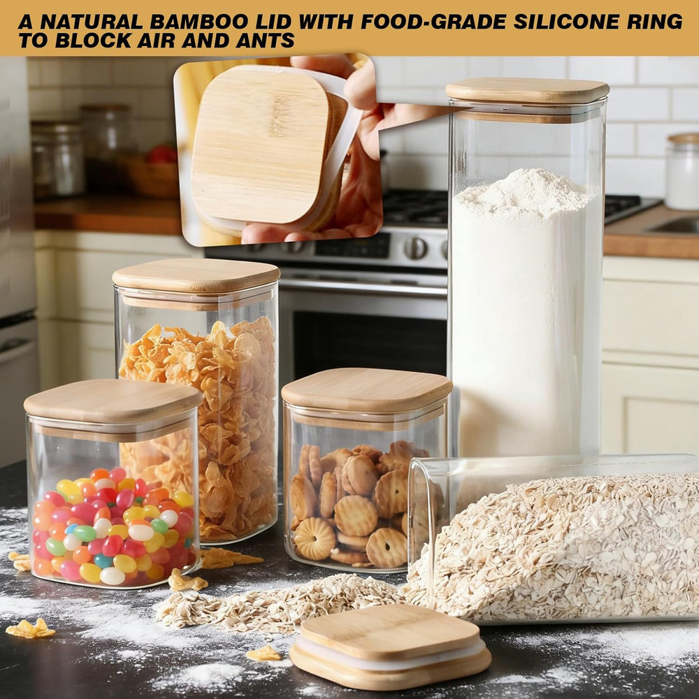 7 Pack Square Glass Storage Containers with Lids, Multi-Size Canisters Sets f...