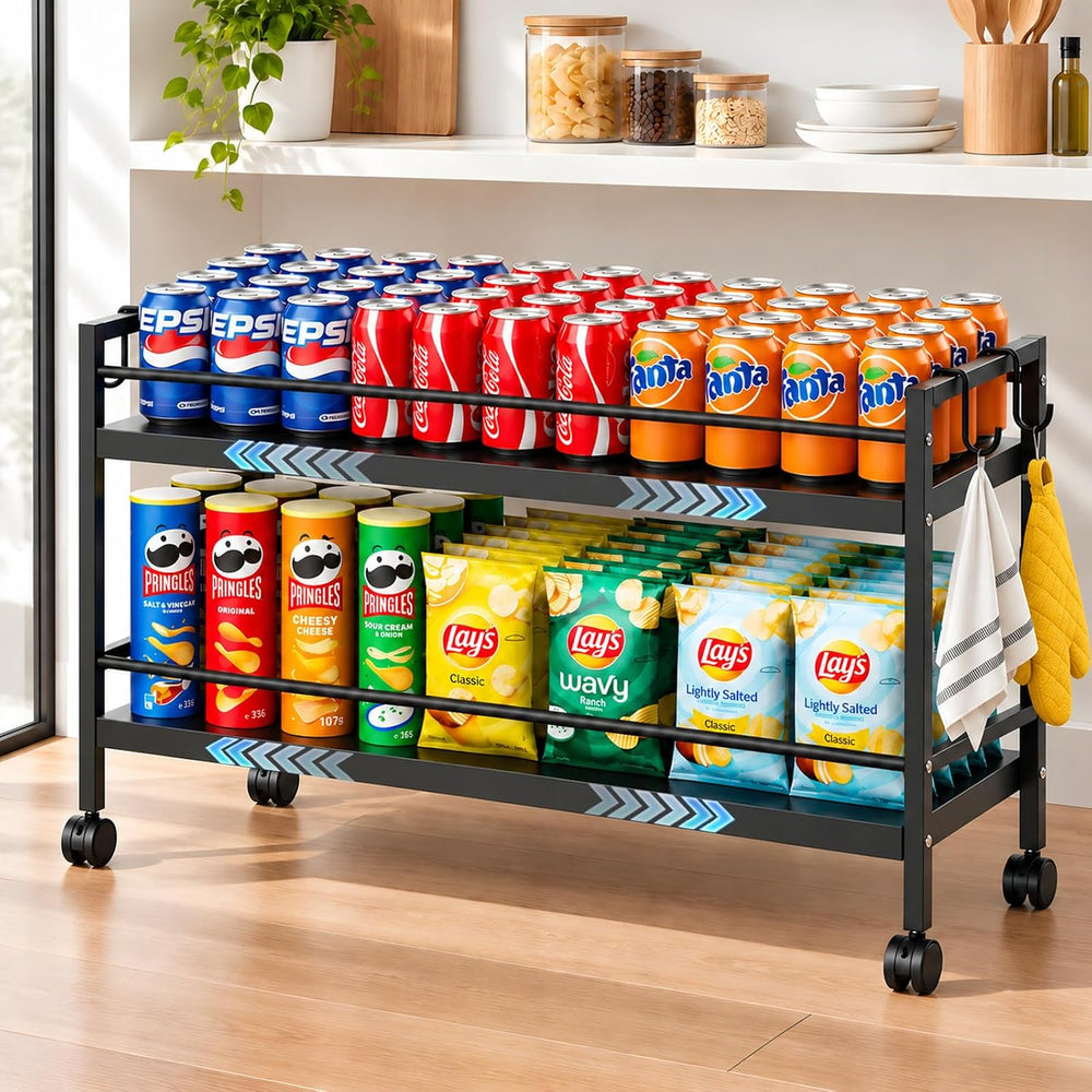 2-Tier Expandable Rolling Pantry Cart, Pantry Floor Organizers and Storage