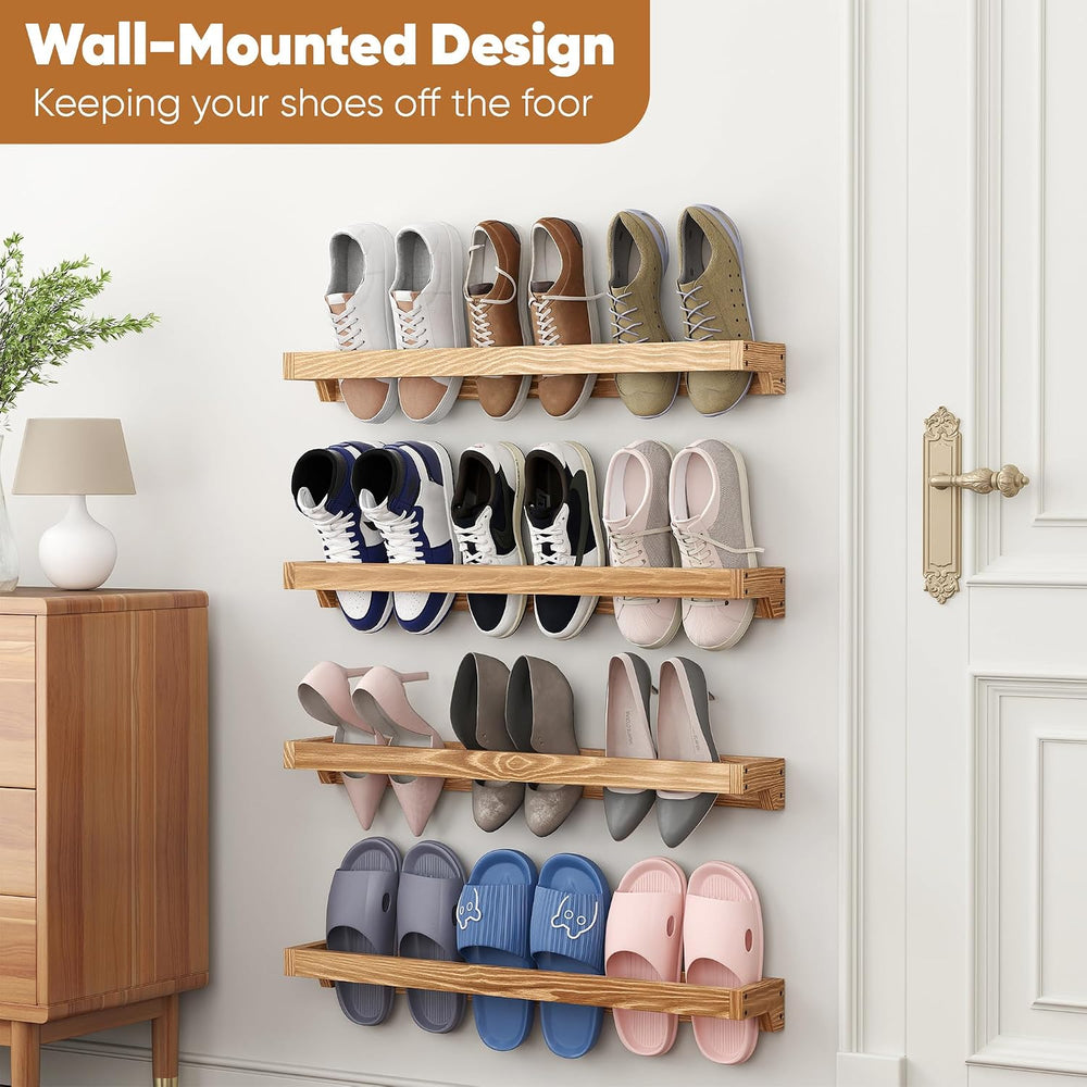 Nisorpa 30 Inch Rustic Burnt Wood Hanging Shoe Rack, Set of 4