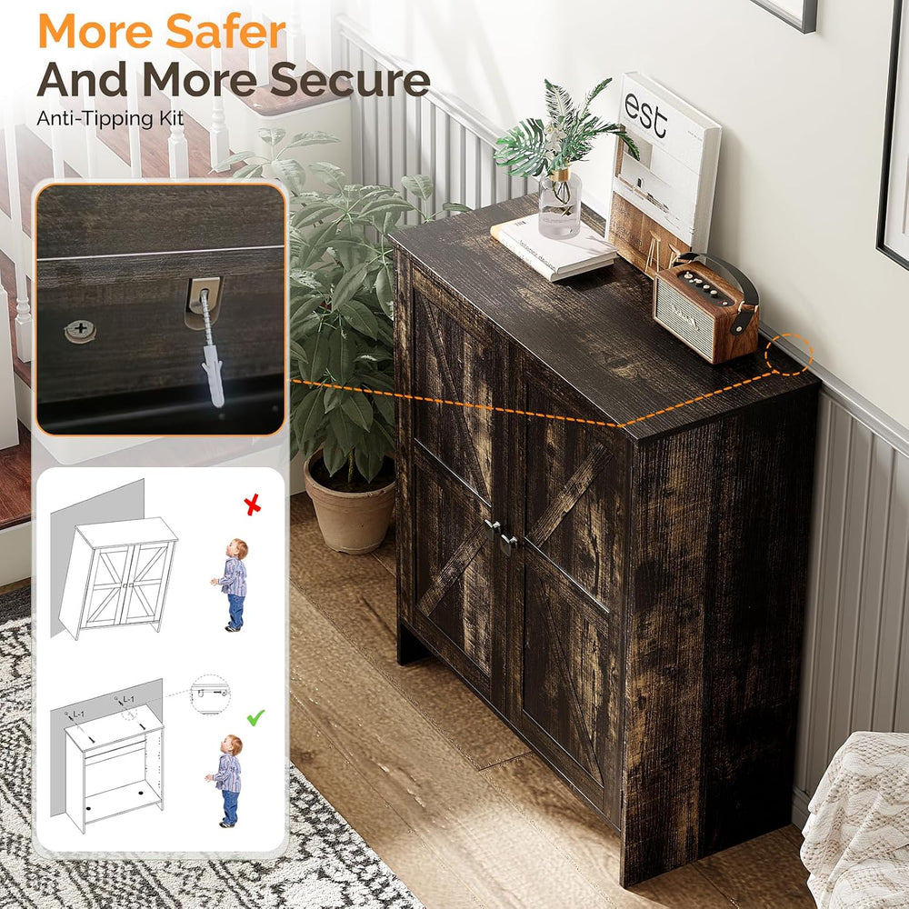 VINGLI Shoe Cabinet with Doors,5 Tier Dark Rustic Oak Wooden Shoe Storage Cab...