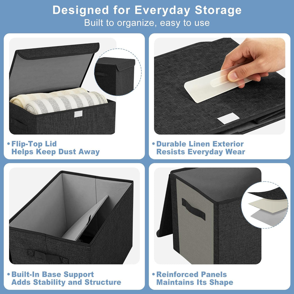 Large 22 Quart Linen Fabric Foldable Storage Bin Cube Organizer Basket with F...