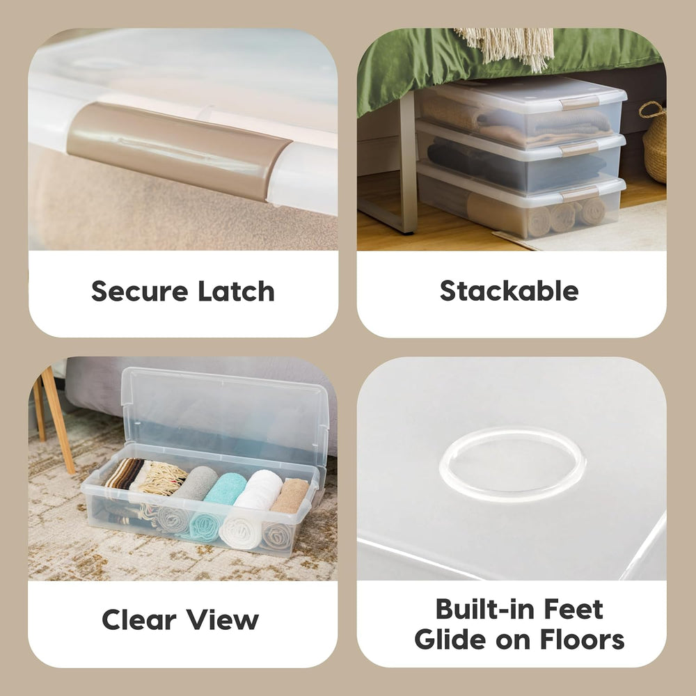 IRIS USA 40 Qt. Under Bed Storage Bin with Lids, Gray/Clear