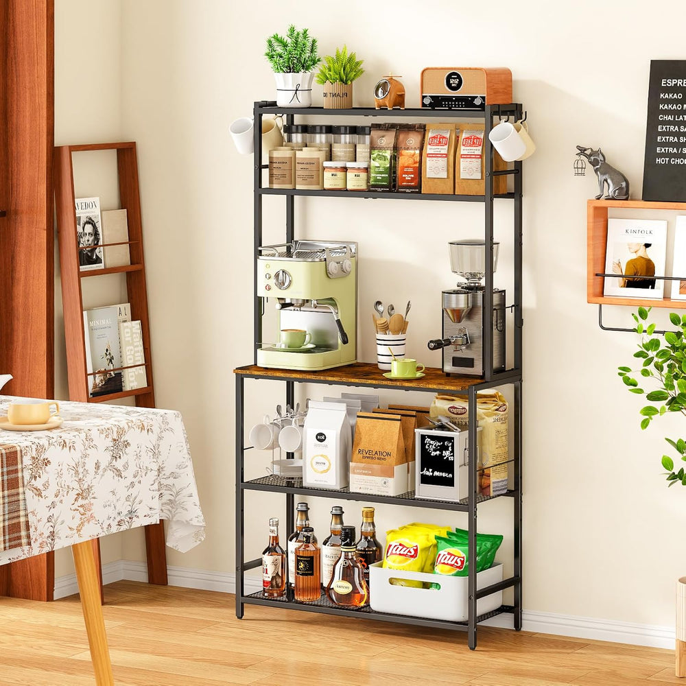ThreeHio 5 Tier Kitchen Bakers Rack with Storage, 29.9 Inch Microwave Stand, ...