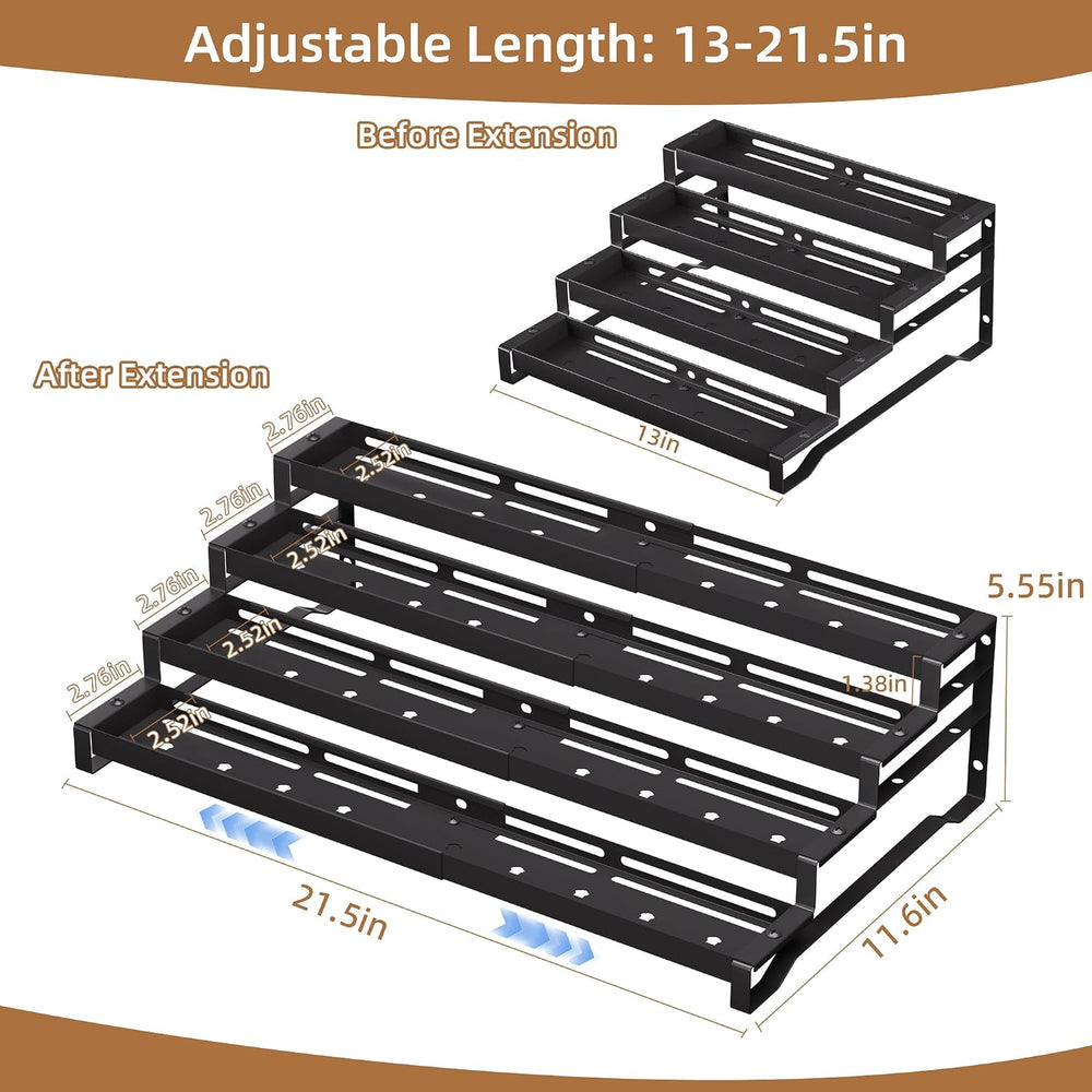 Expandable Spice Rack Organizer for Cabinet 4 Tier Spicy Shelf Black 1Pack