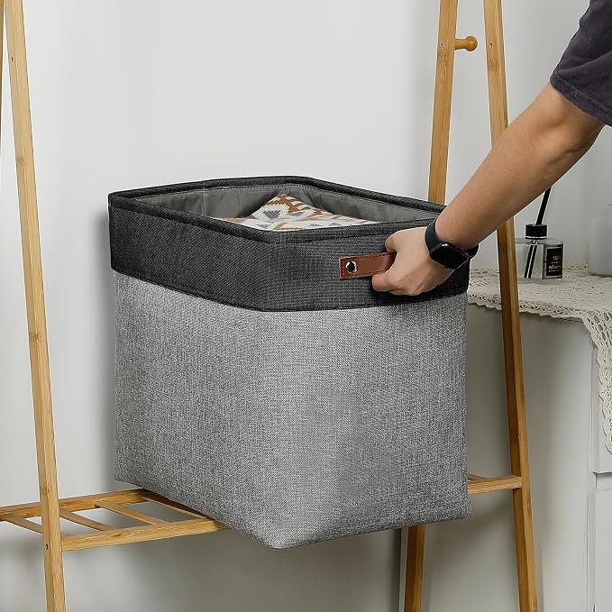 DULLEMELO Grey Storage Baskets for Organizing 3 Pack Fabric Shelf Baskets for
