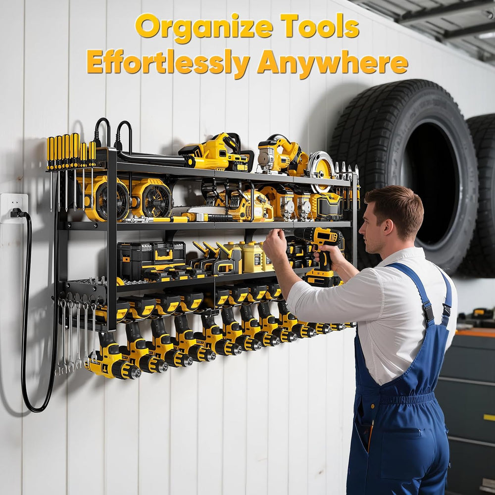 Power Tool Organizer Wall Mount with Charging Station, 4 Tier Tool Battery St...