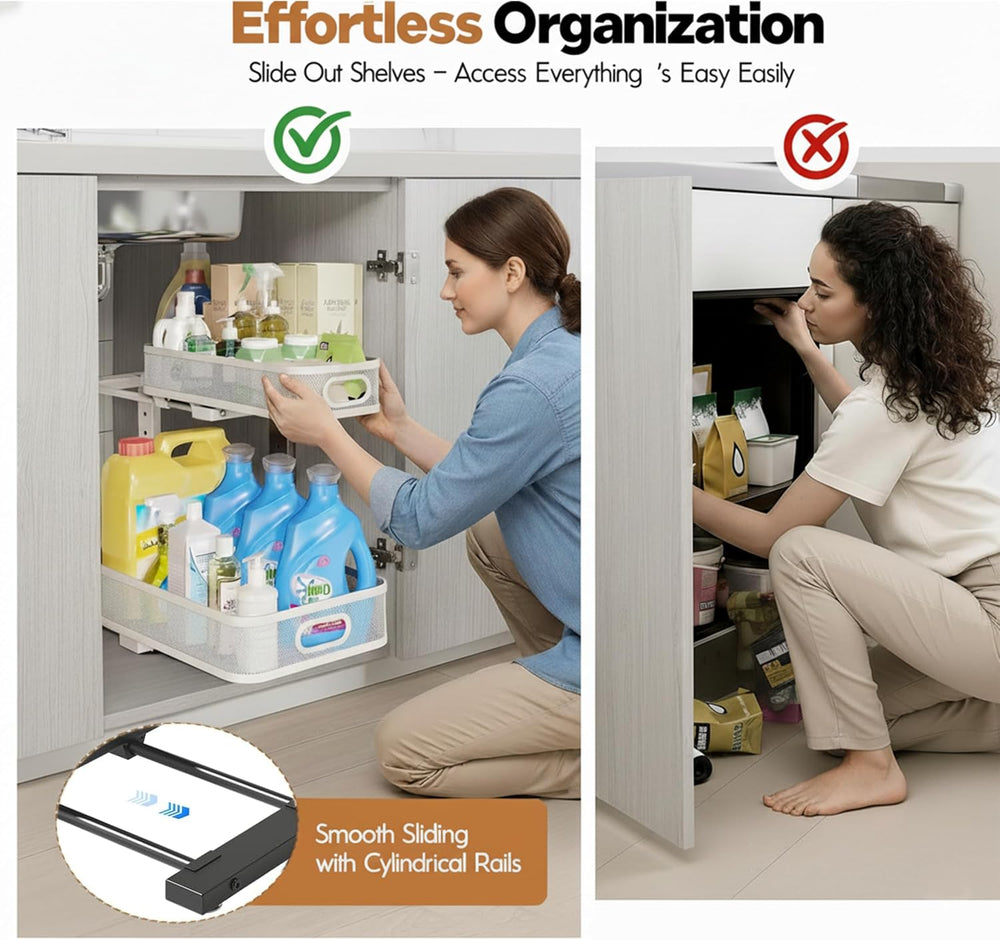 2 Pack Under Sink Organizer, Dual-Layer Pull Out Mesh Cabinet Rack with 5-Lev...