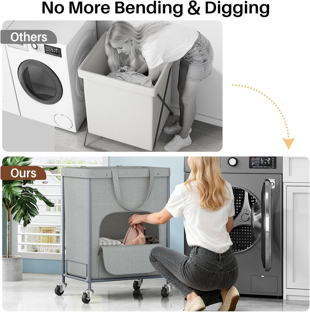 170L Large Laundry Basket with Wheels, Rolling Laundry Hamper Easy Access Clo...