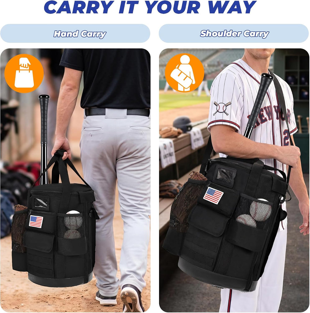 Baseball Bucket Bag, Baseball Equipment Bag with Multiple Pockets