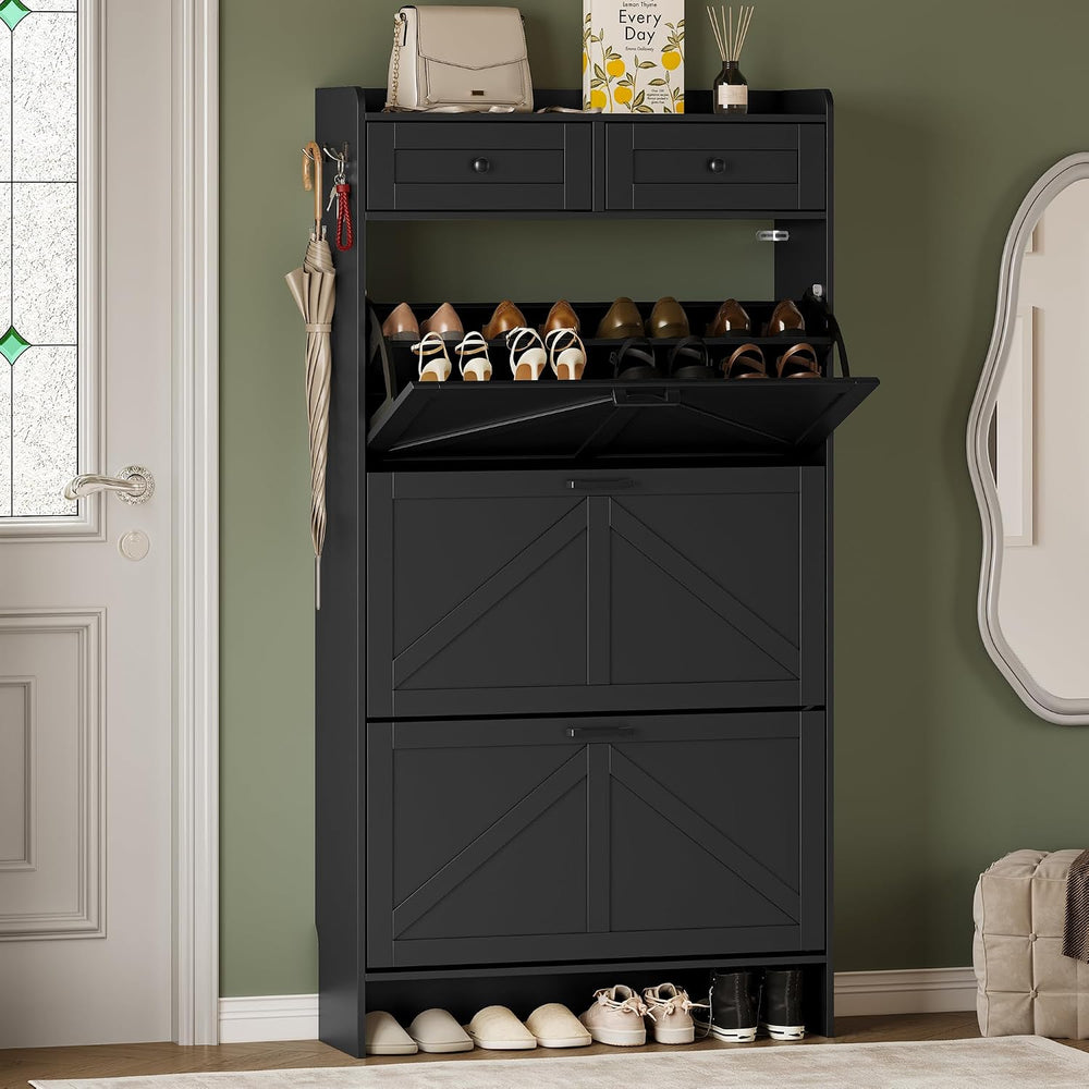 BORNOON Shoe Storage Cabinet for Entryway, Farmhouse Narrow Shoe Cabinet with...