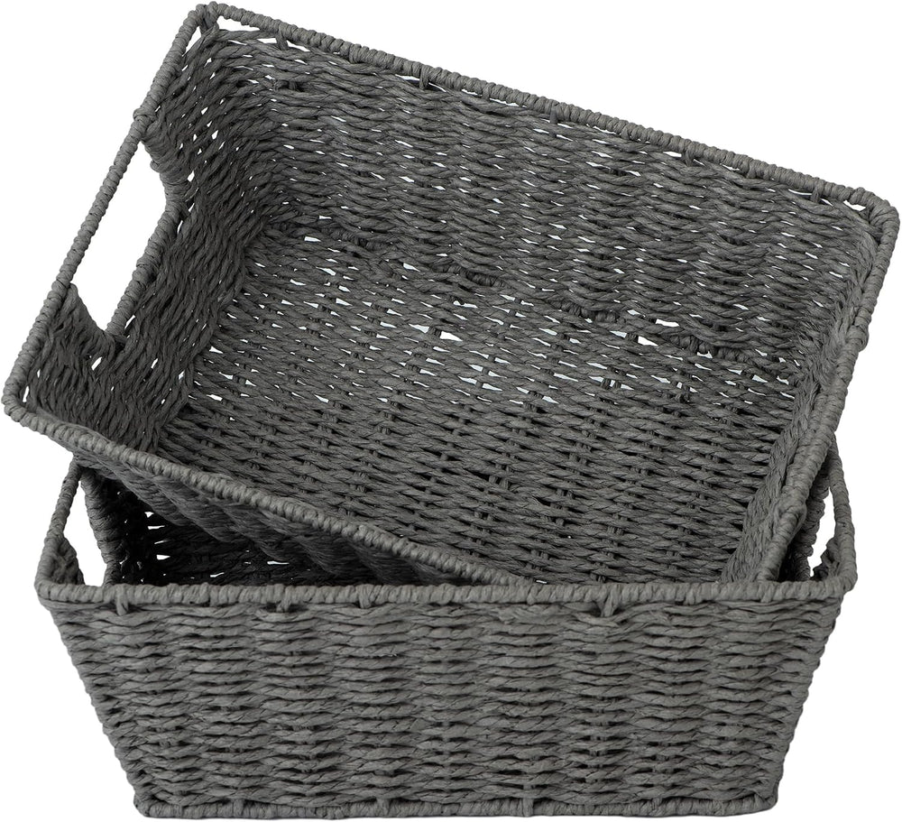 Round Wicker Storage Baskets with Liners and Handles, 2 Pack, Grey