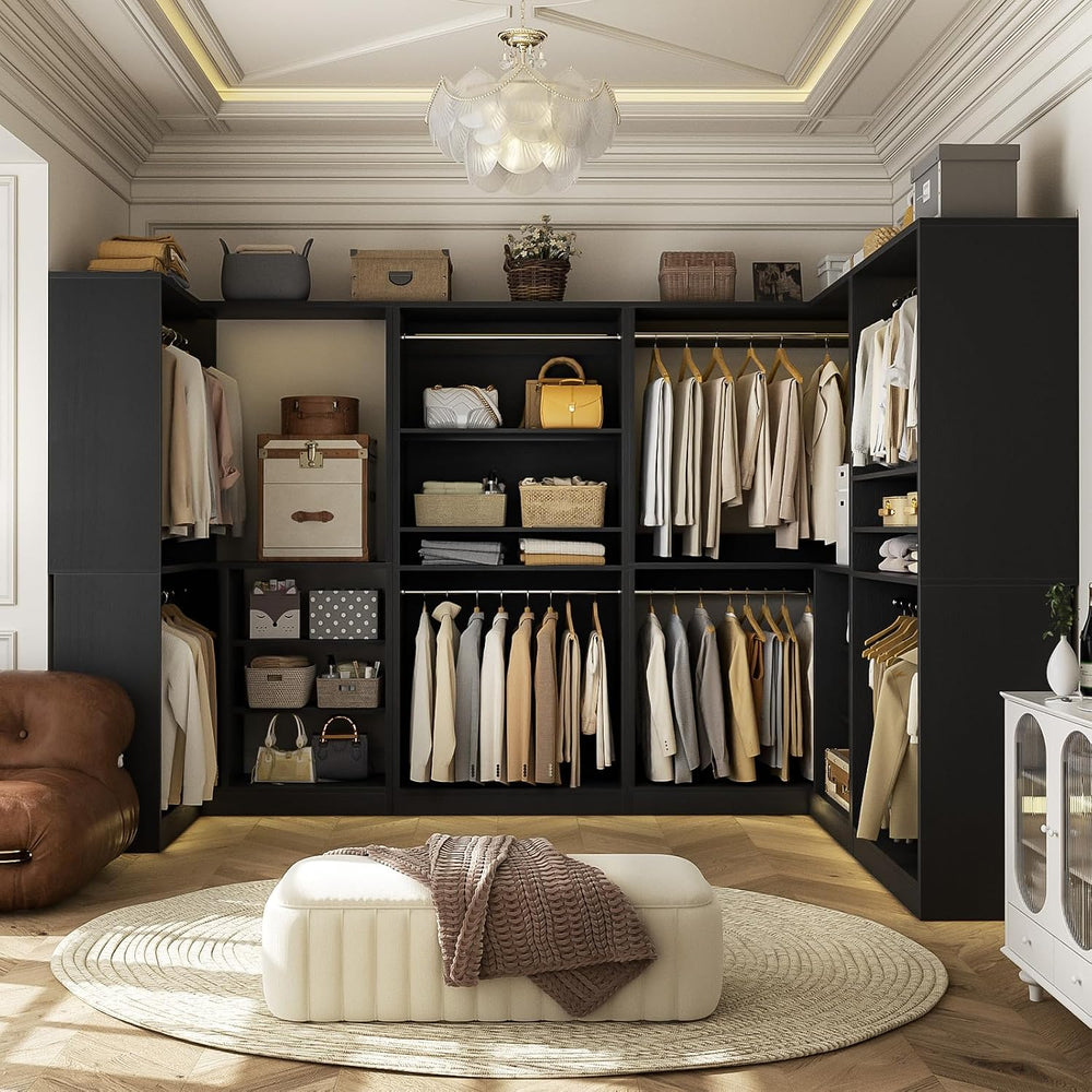 Unikito Corner Closet System, 72" L-Shaped Closet Organizer with 4 Hangi...