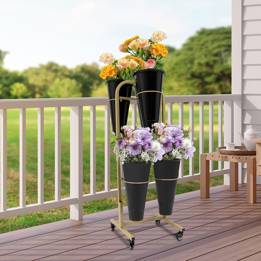Flower Display Stand with 6 Buckets, 2 Layers Plant Stand, Metal Flower Cart ...