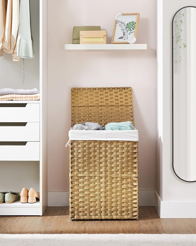 SONGMICS Laundry Hamper with Lid, 90L Clothes Hamper with 2 Removable Liner Bags